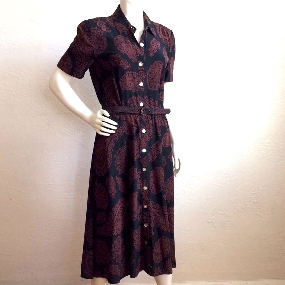 Maggy London vintage silk belted shirt dress